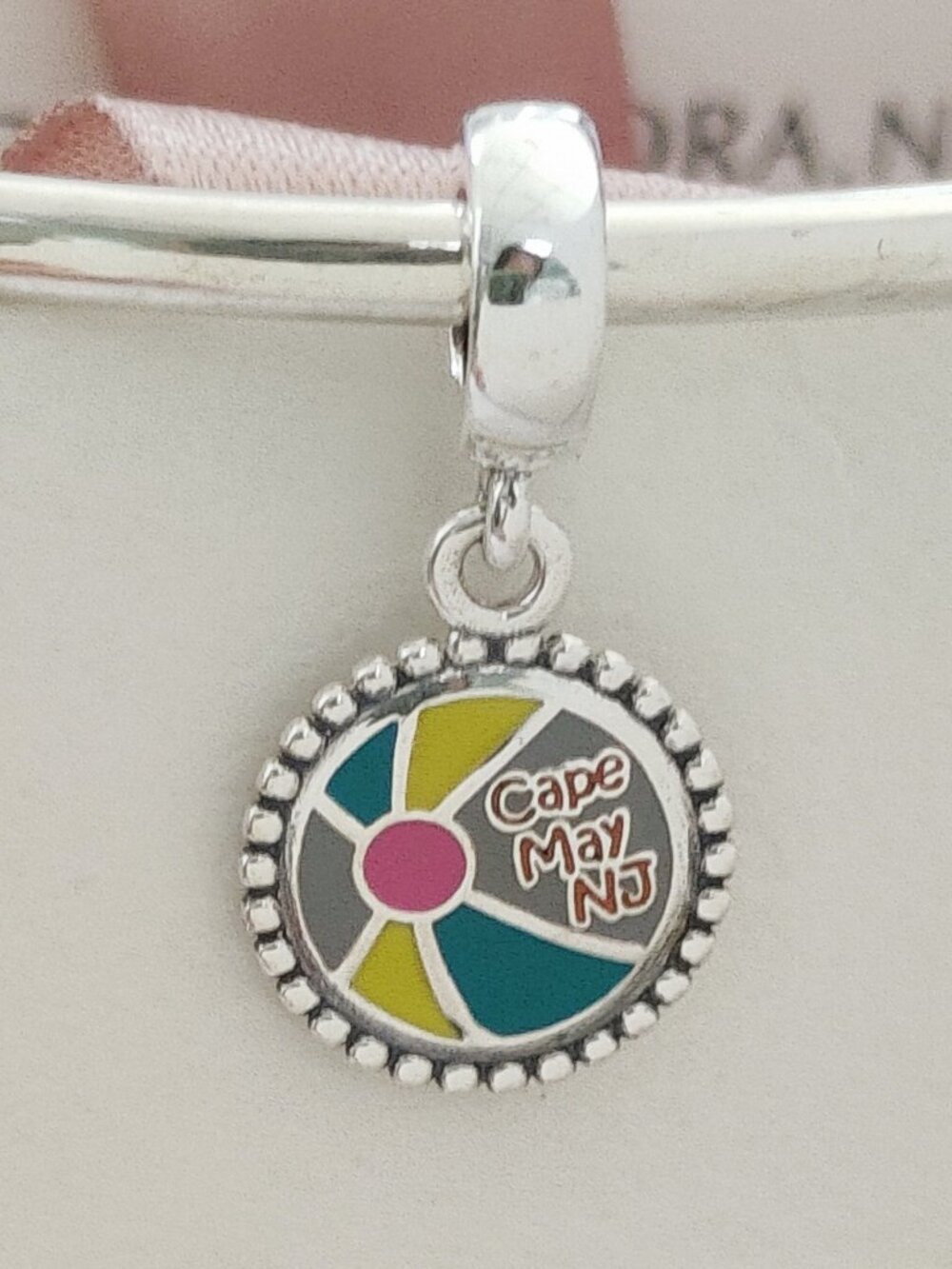 Pandora Cape May Beach Ball Exclusive Dangle Charm Travel Pendant S925 Silver